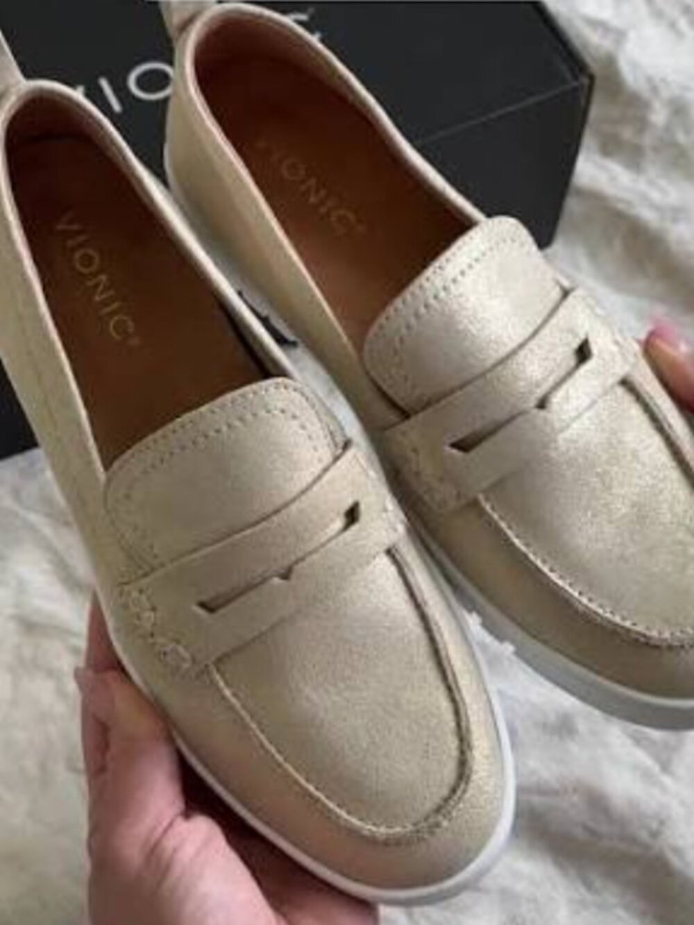 Vionic Uptown Loafers in a Shimmery Gold